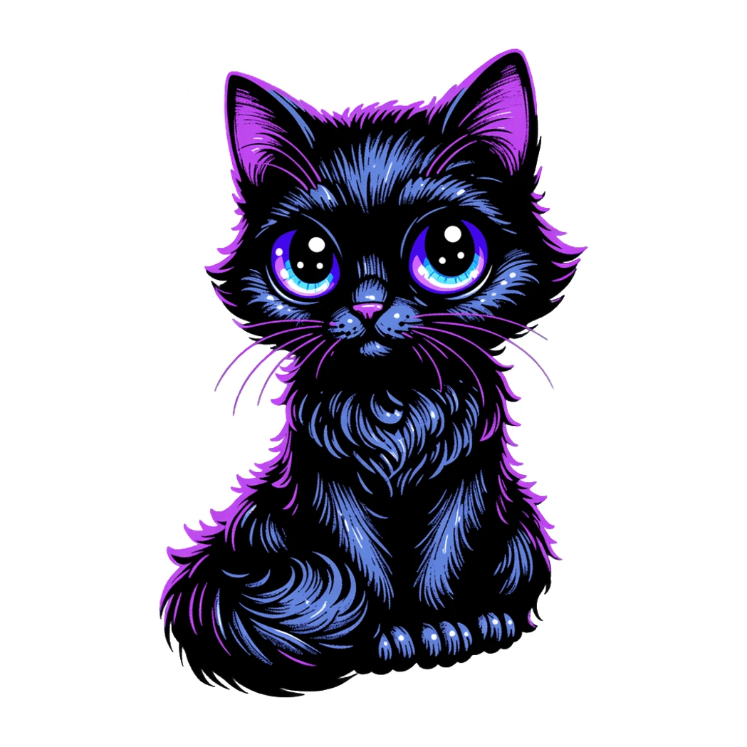 Cute Black Kitten With Big Purple Eyes Sticker