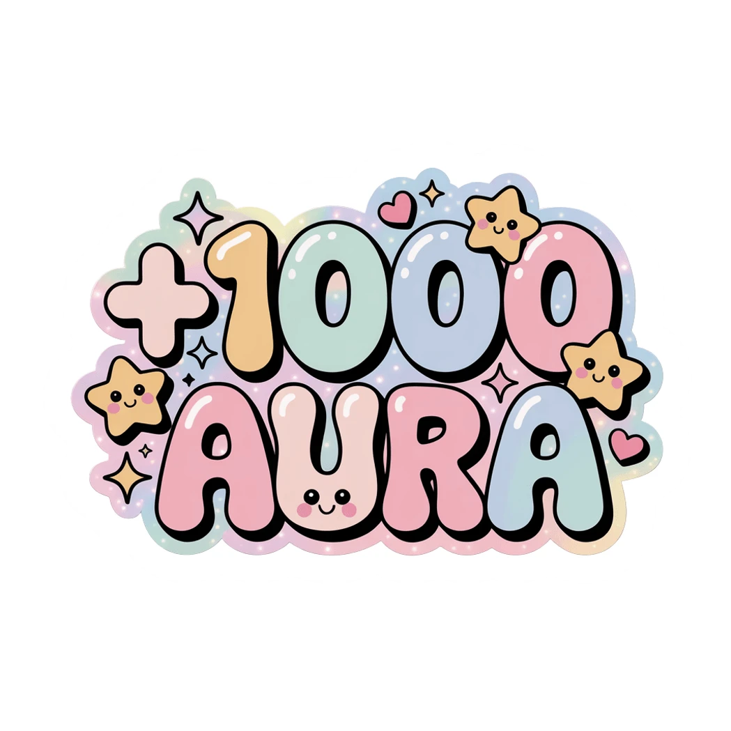 1000 Aura Kawaii Pastel Bubble Letter Sticker
