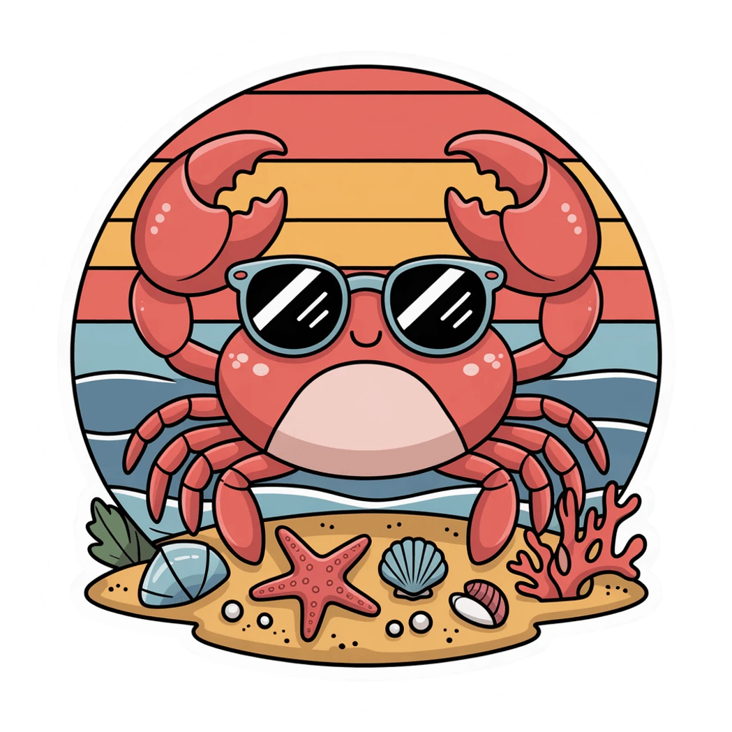 Cute Crab With Sunglasses Beach Sunset Sticker