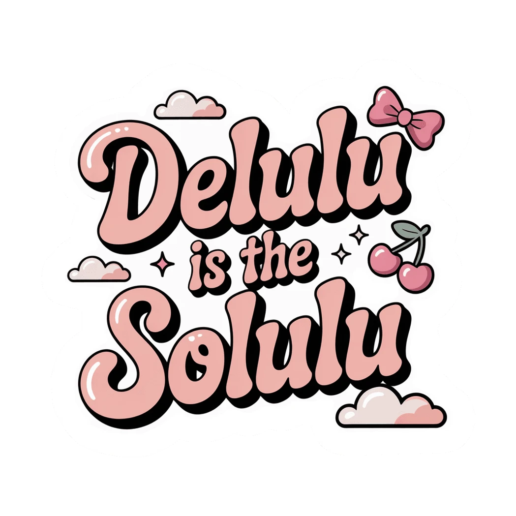 Delulu Is the Solulu Pink Cherry Quote Sticker
