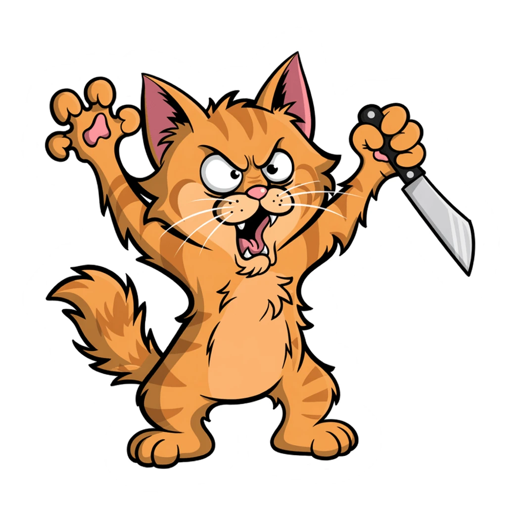 Angry Orange Cat With Knife Funny Vinyl Sticker