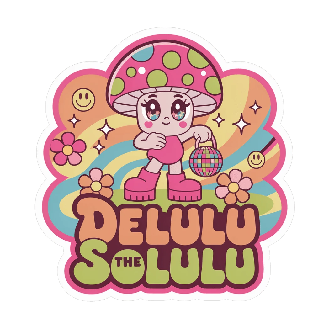 Delulu Is the Solulu Groovy Mushroom Quote Sticker
