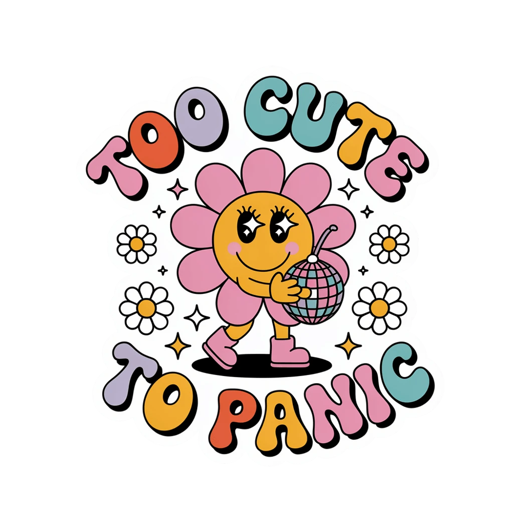 Groovy Too Cute to Panic Flower Disco Vinyl Sticker