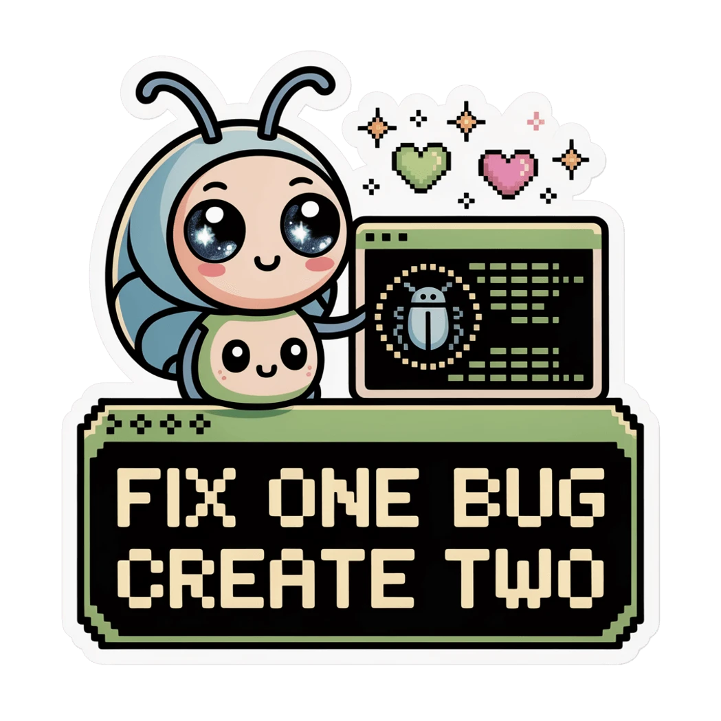 Cute Fix One Bug Create Two Coding Humor Sticker