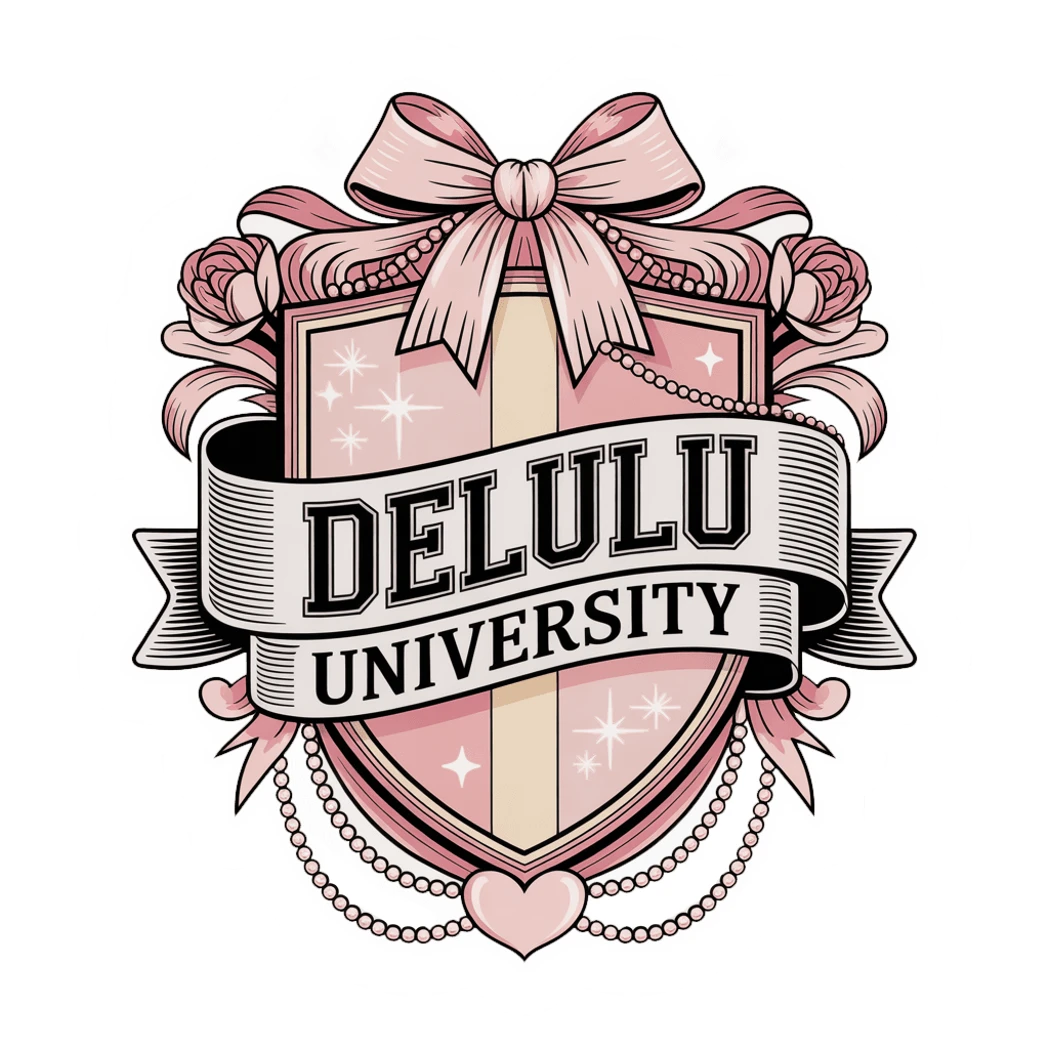 Delulu University Pink Coquette Crest Sticker