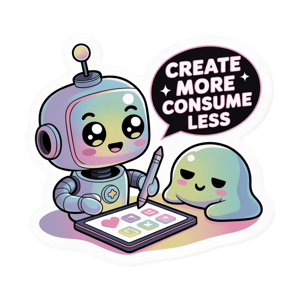 Cute Robot Create More Consume Less Vinyl Sticker
