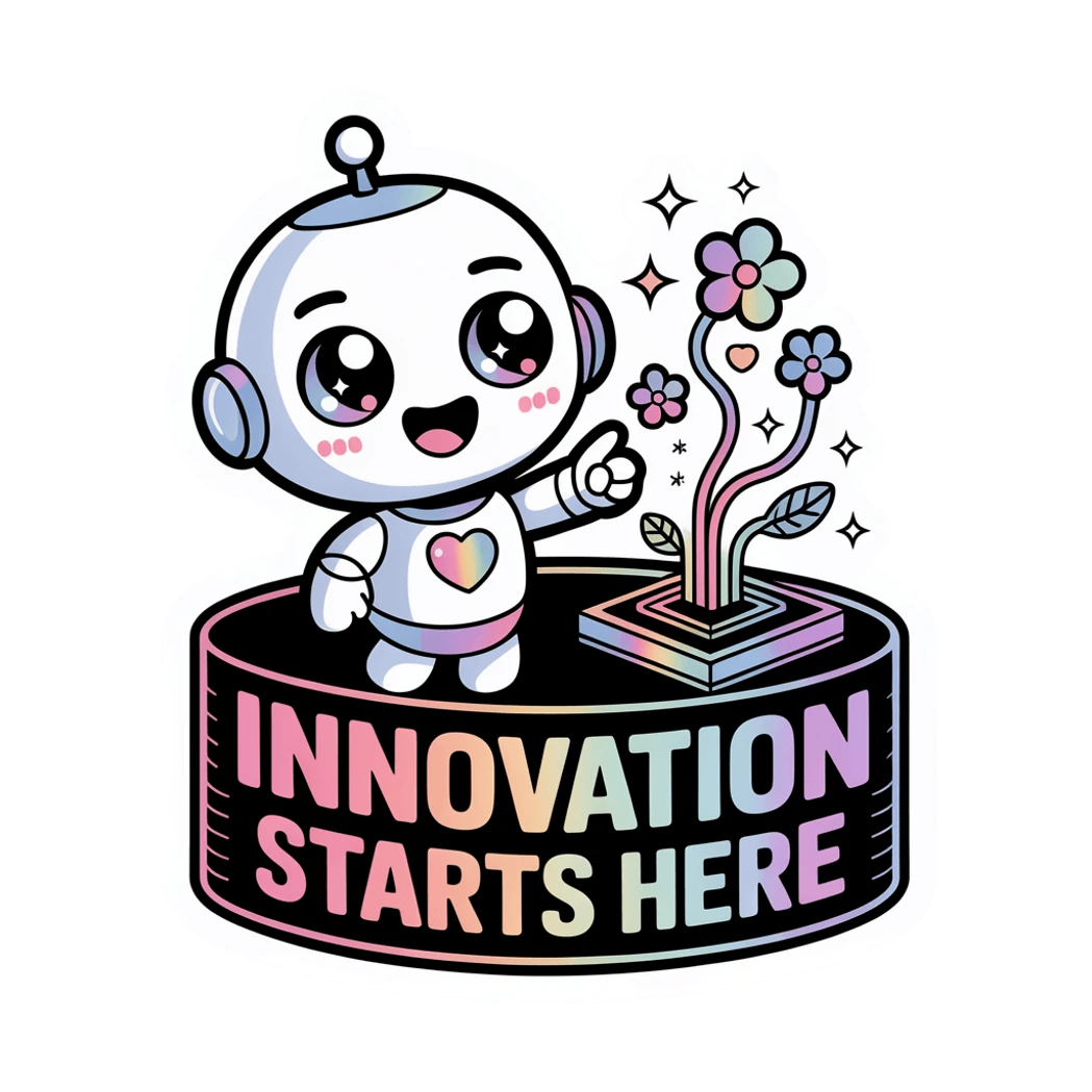 Cute Innovation Starts Here Robot Motivational Sticker