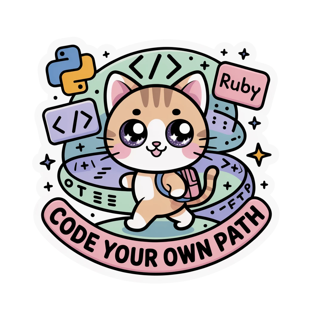 Cute Coding Cat Code Your Own Path Vinyl Sticker | Kawaii Programmer Laptop Decal