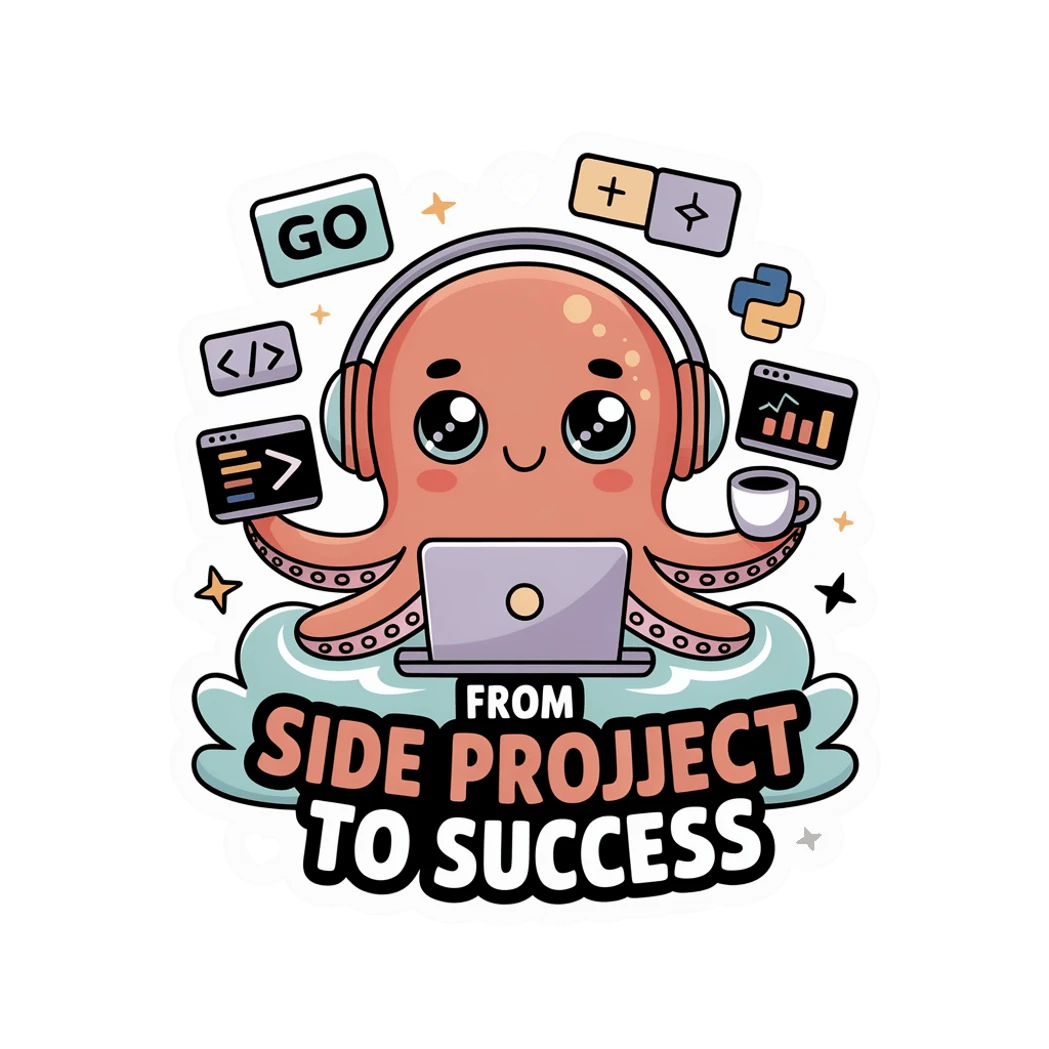 Cute Coding Octopus Vinyl Sticker – From Side Project to Success Kawaii Developer Laptop Decal