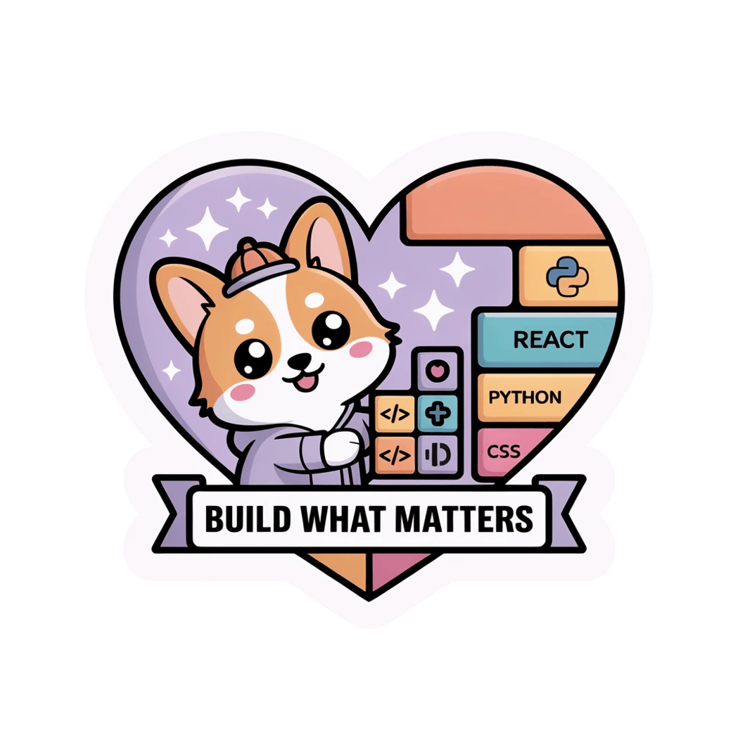 Cute Coding Corgi Build What Matters Vinyl Sticker