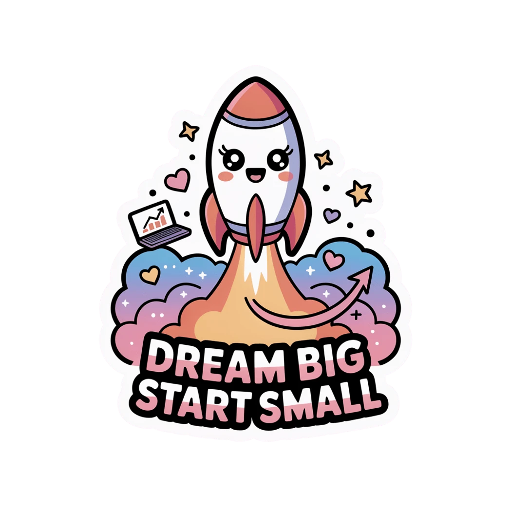 Cute Motivational Rocket Dream Big Start Small Sticker