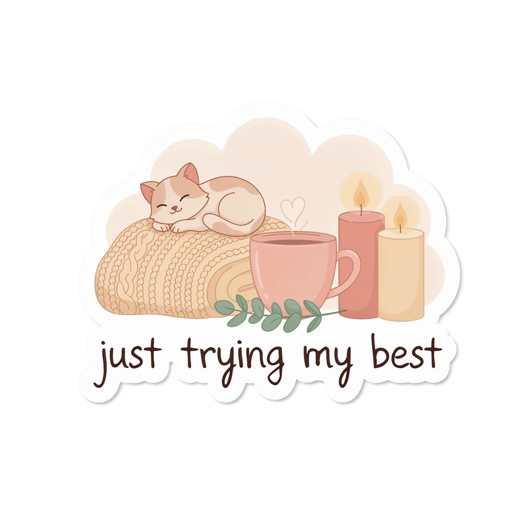 Cute Cozy Cat Just Trying My Best Vinyl Sticker