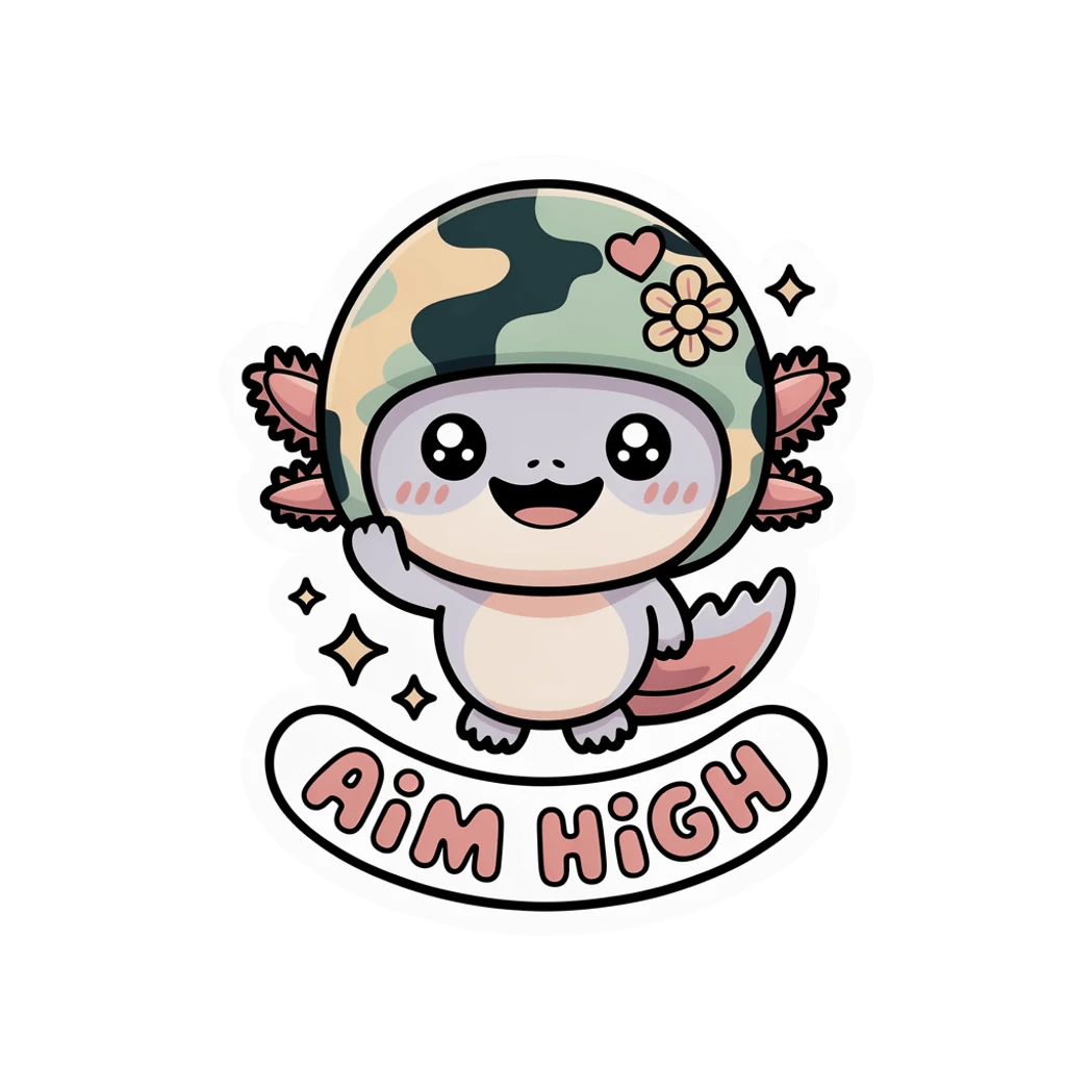 Cute Axolotl Aim High Vinyl Sticker | Kawaii Animal Motivational Decal