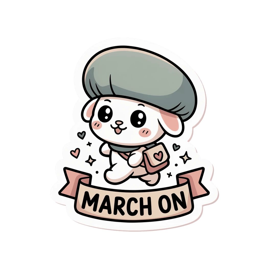 Cute March On Bunny Motivational Vinyl Sticker