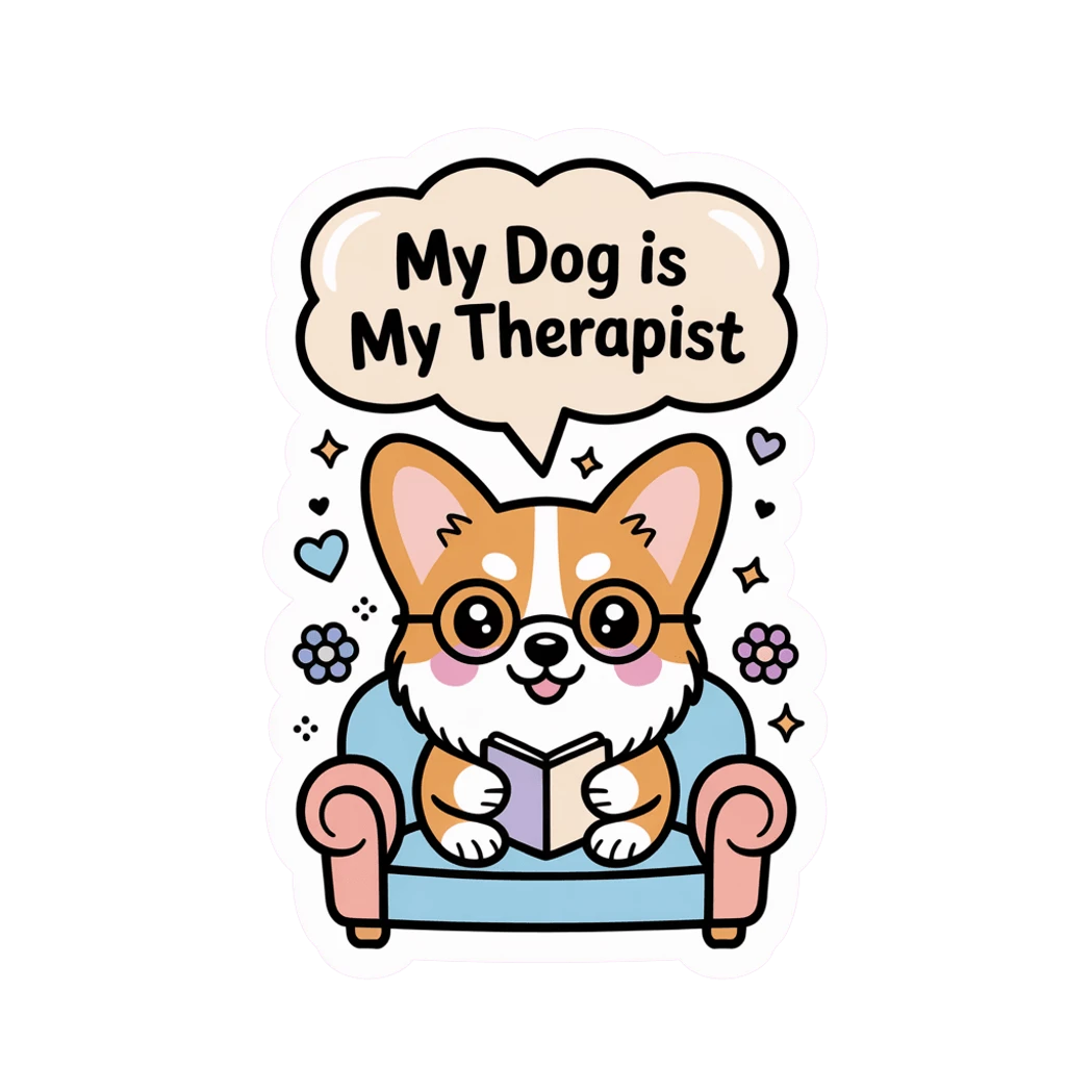 Cute My Dog Is My Therapist Corgi Vinyl Sticker