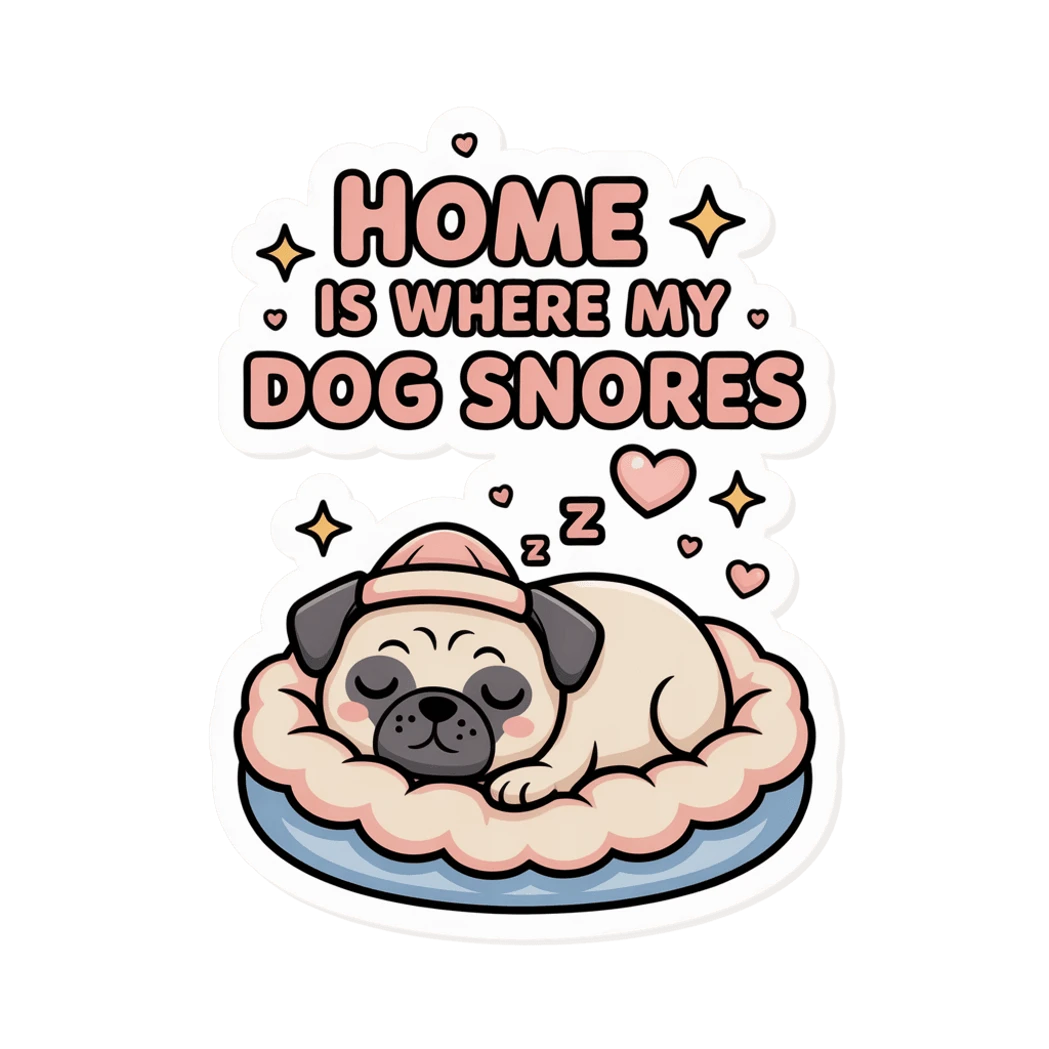 Home Is Where My Dog Snores Cute Pug Sticker