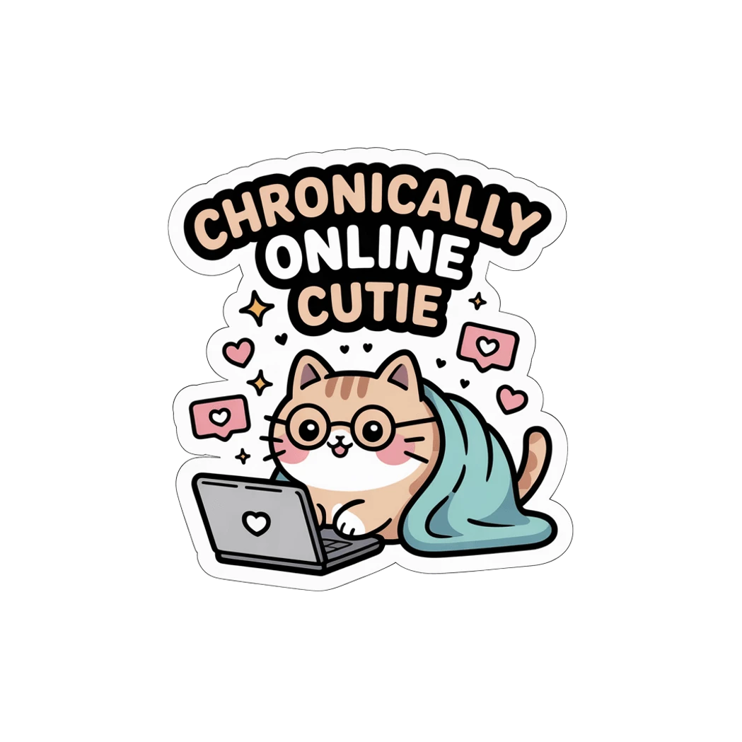 Chronically Online Cutie Cat Laptop Sticker