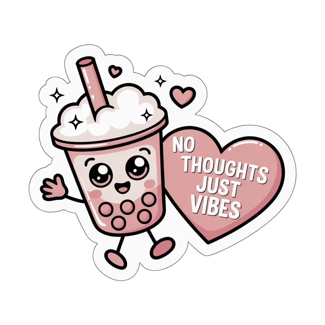 Cute Boba Tea No Thoughts Just Vibes Sticker