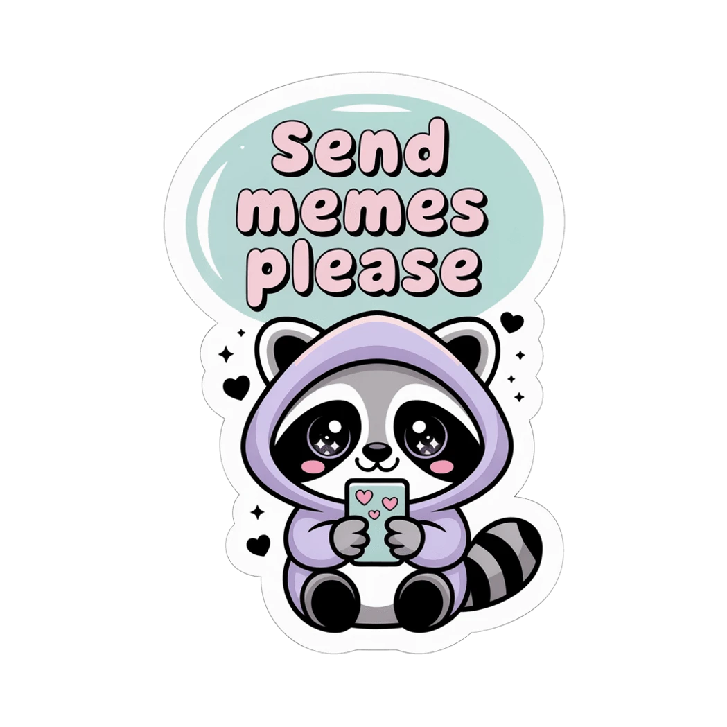 Cute Send Memes Please Raccoon Vinyl Sticker
