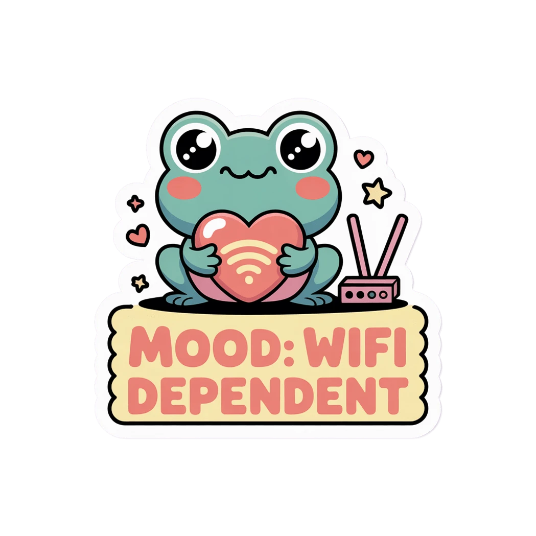 Cute Wifi Dependent Frog Vinyl Sticker