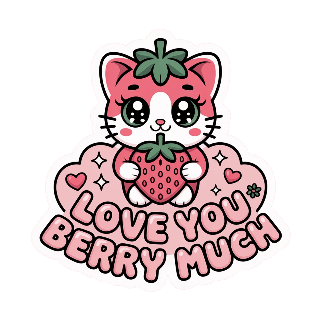 Cute Strawberry Cat Love You Berry Much Sticker