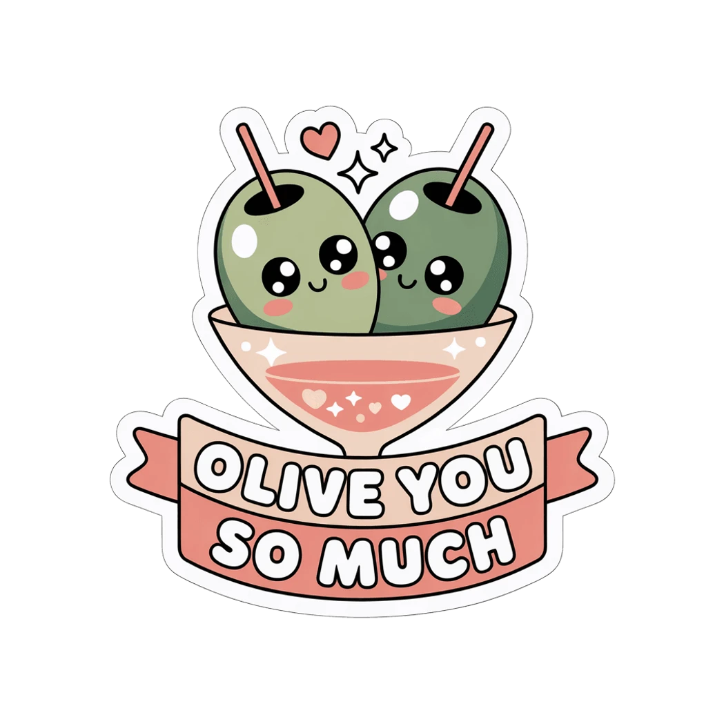 Cute Olive You So Much Martini Glass Vinyl Sticker