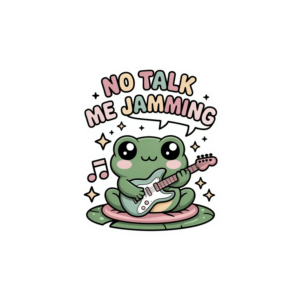 Cute Frog Playing Guitar No Talk Me Jamming Sticker