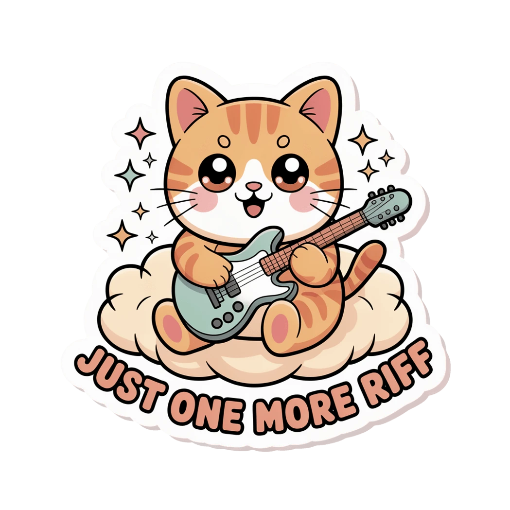 Cute Guitar Cat Just One More Riff Sticker