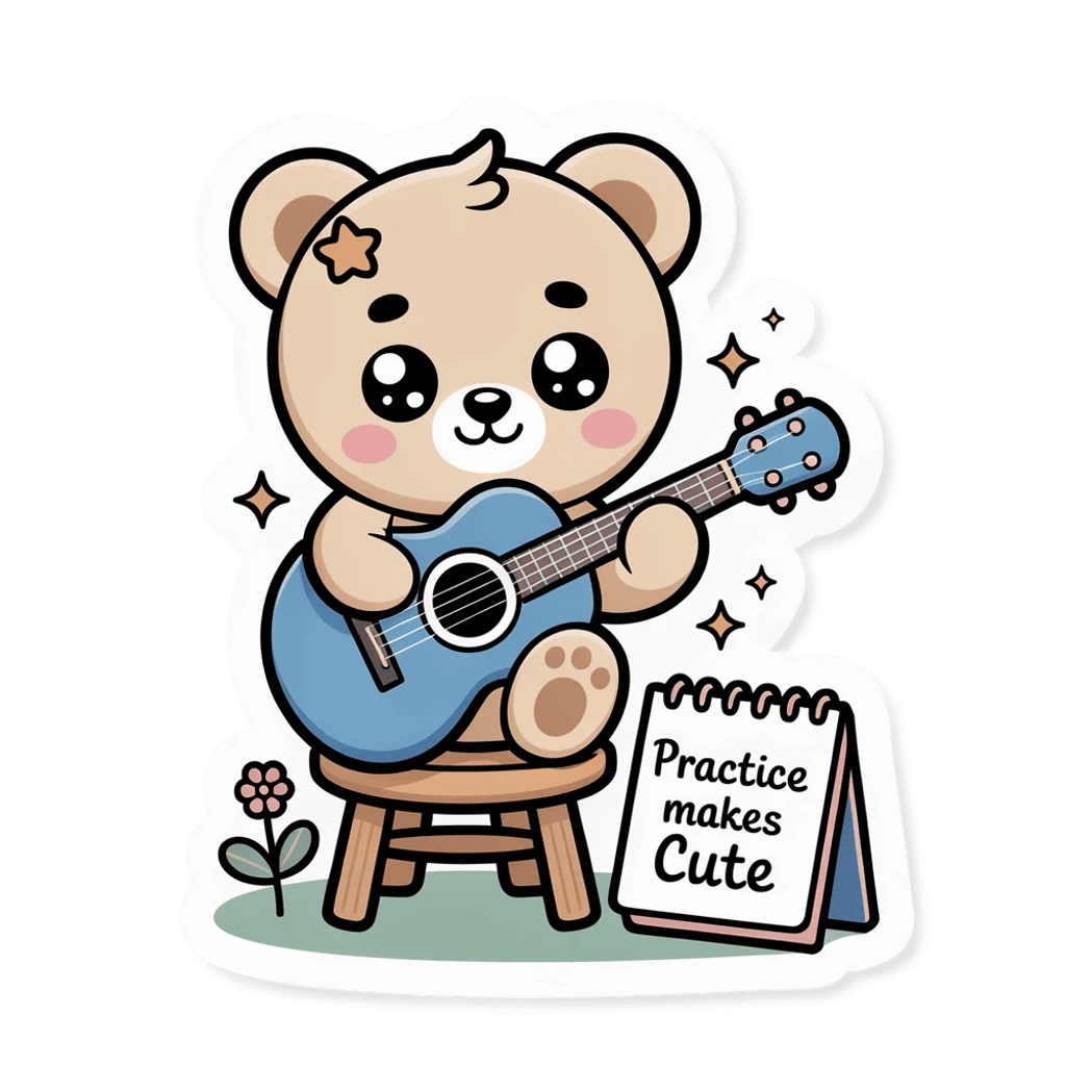 Cute Bear Playing Guitar Practice Makes Cute Sticker