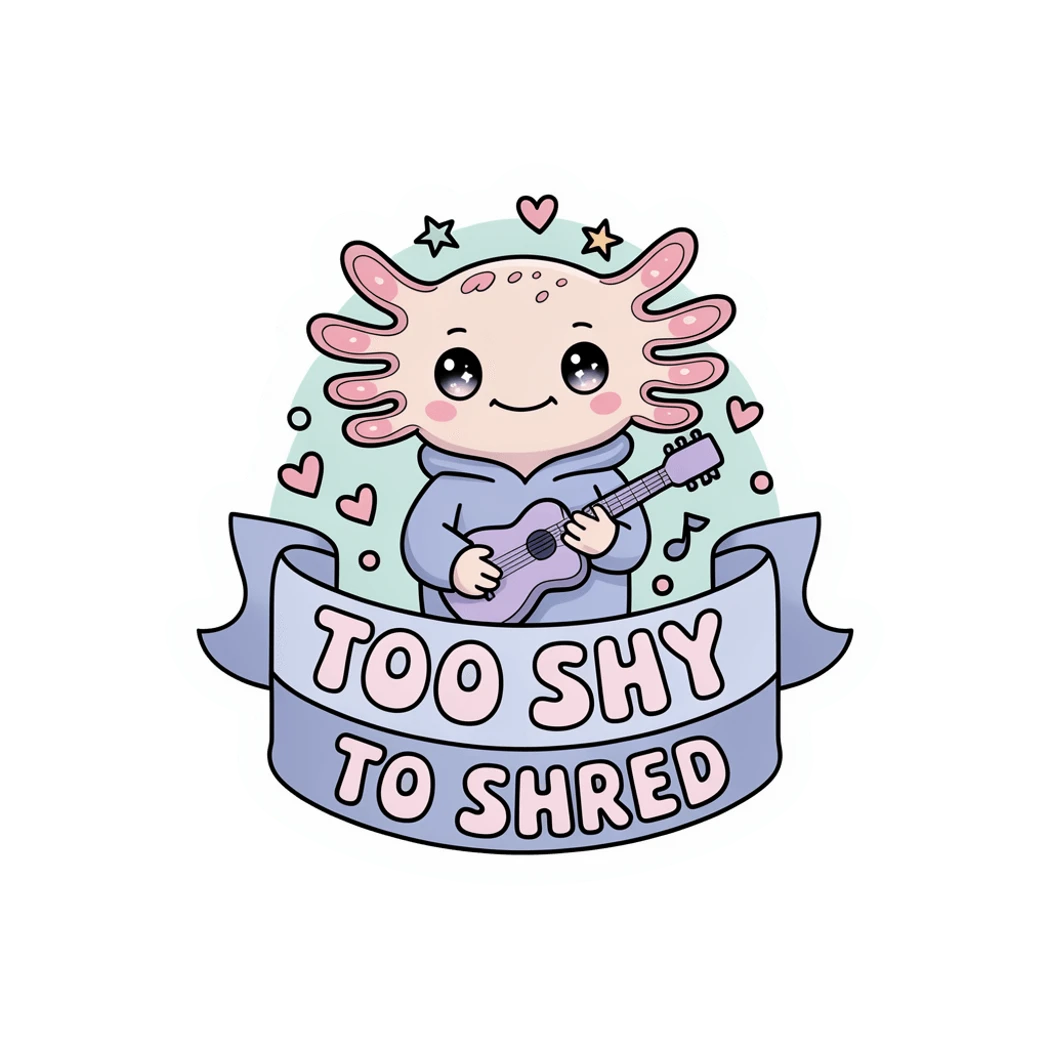 Cute Axolotl Playing Guitar Too Shy to Shred Sticker