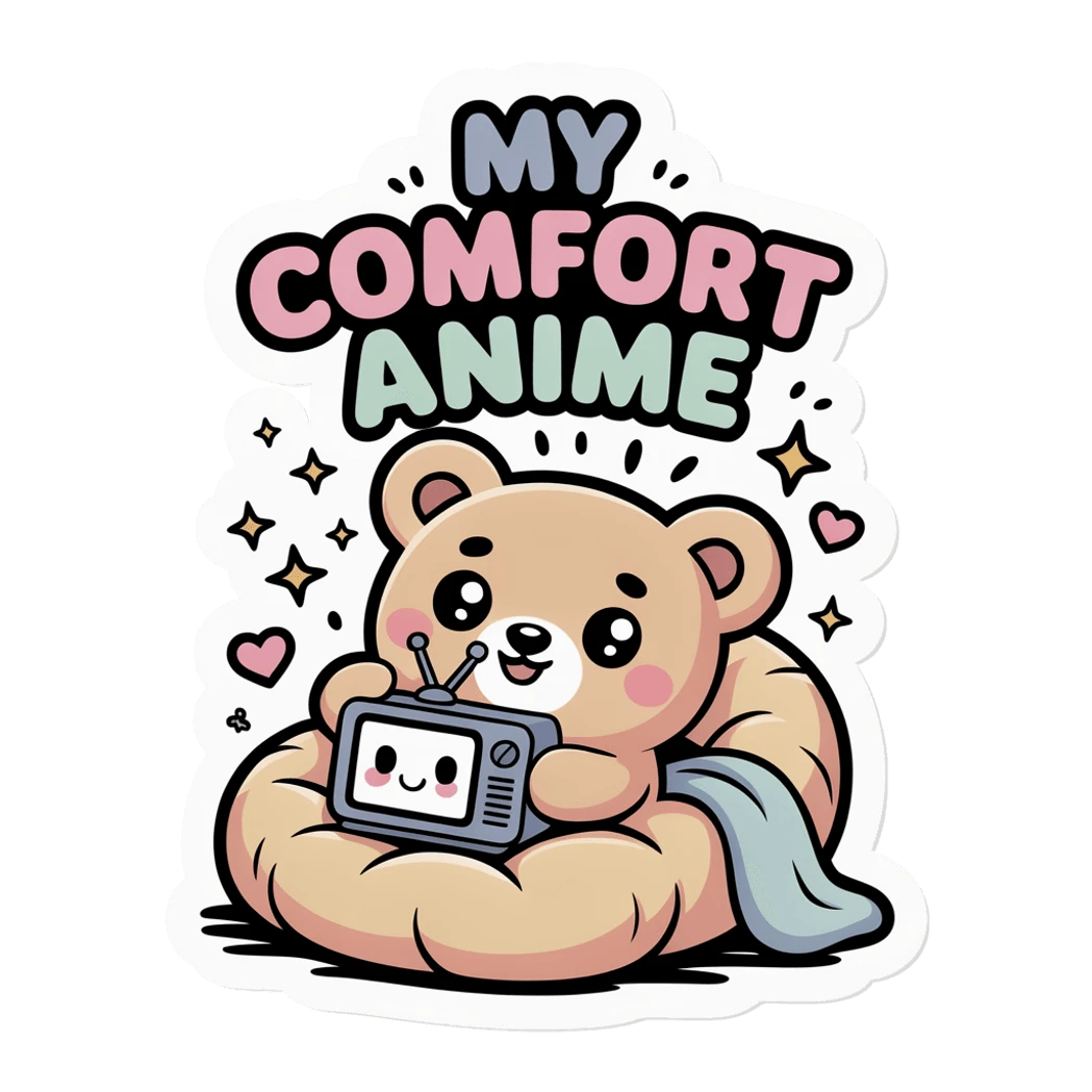 My Comfort Anime Cute Bear Watching TV Sticker
