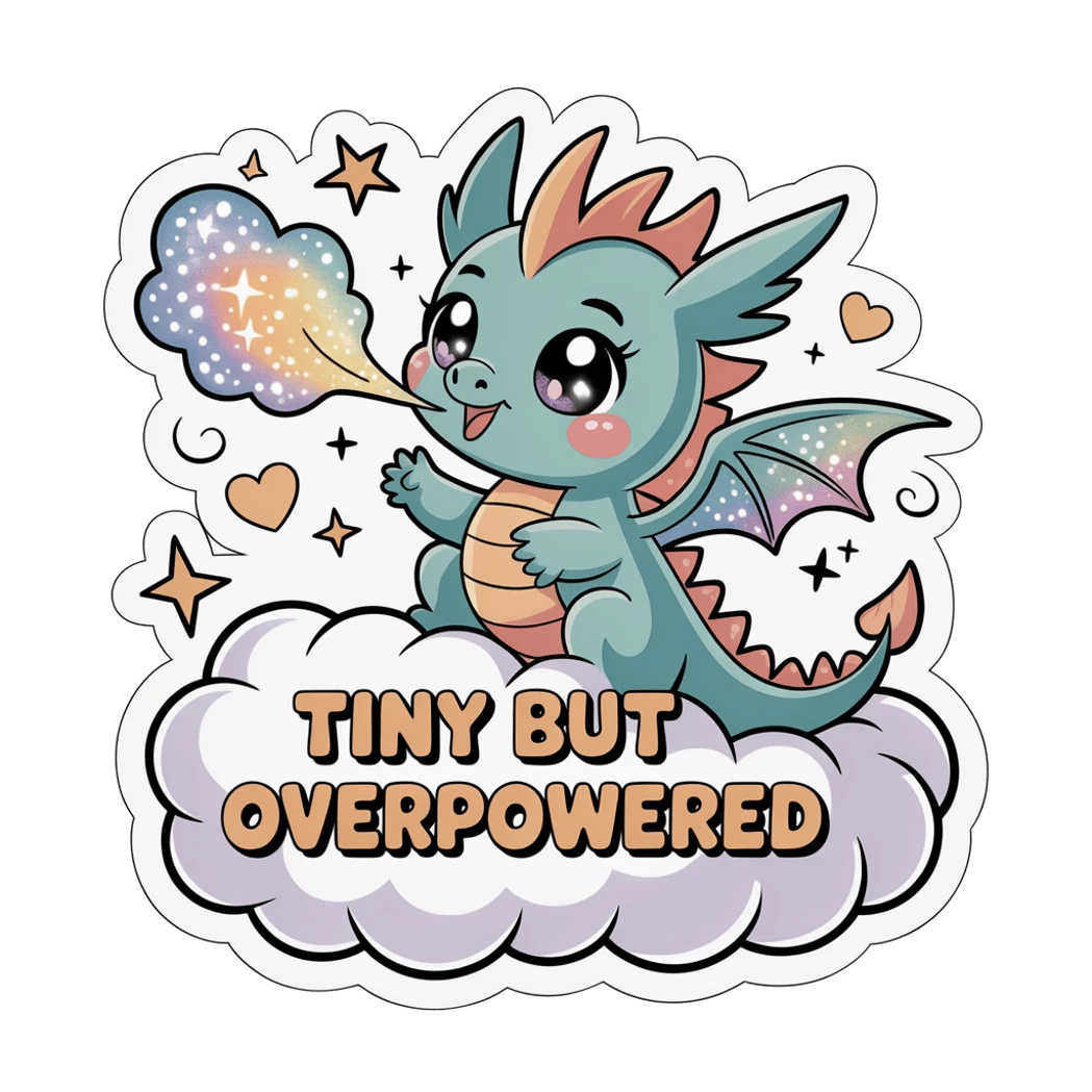 Cute Tiny But Overpowered Dragon Vinyl Sticker