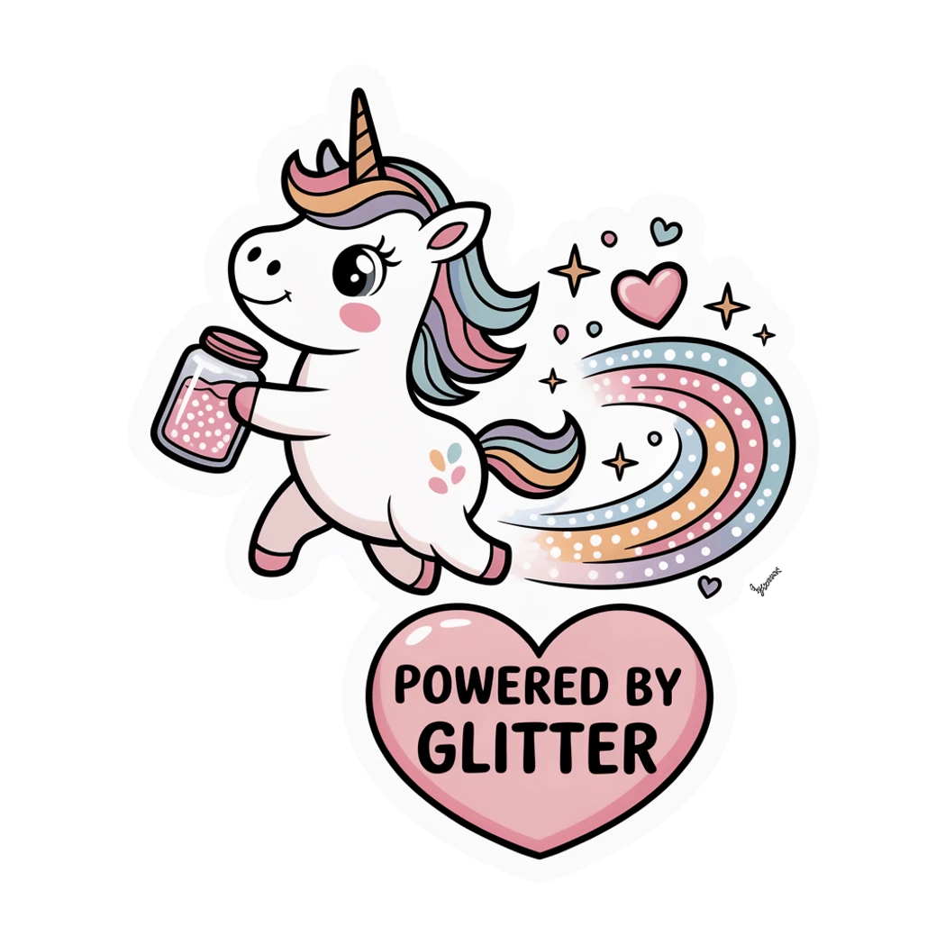Cute Unicorn Powered By Glitter Vinyl Sticker