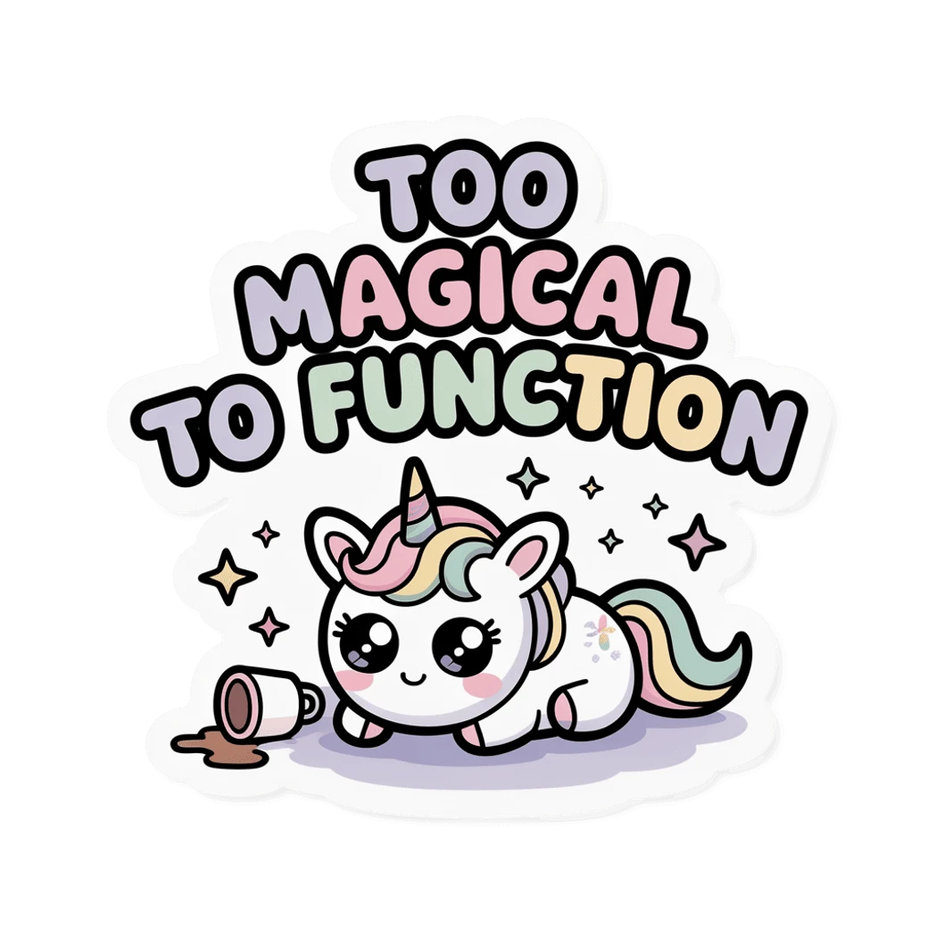Cute Too Magical to Function Unicorn Sticker