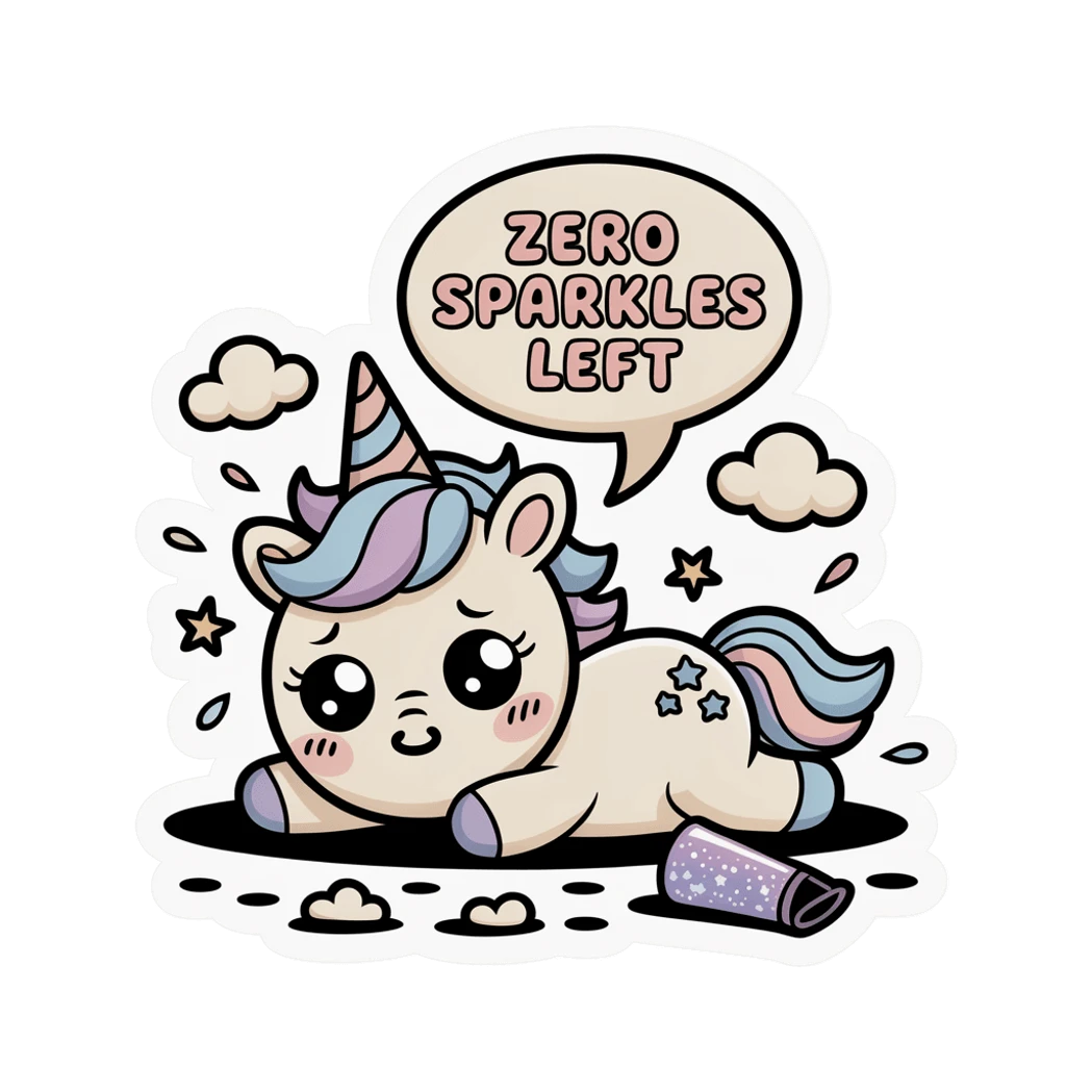 Cute Tired Unicorn Zero Sparkles Left Sticker