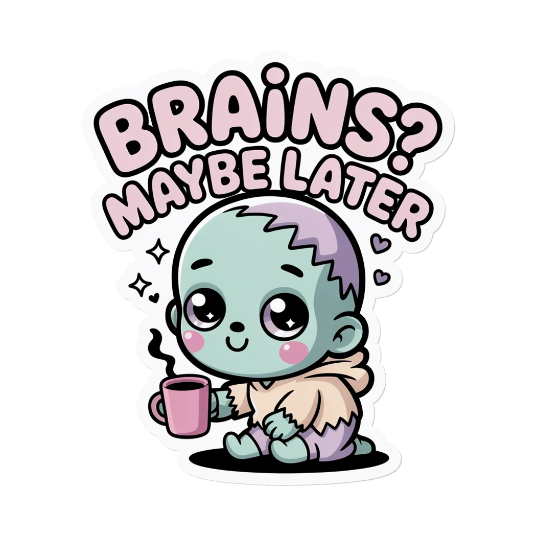 Cute Zombie Brains Maybe Later Coffee Vinyl Sticker