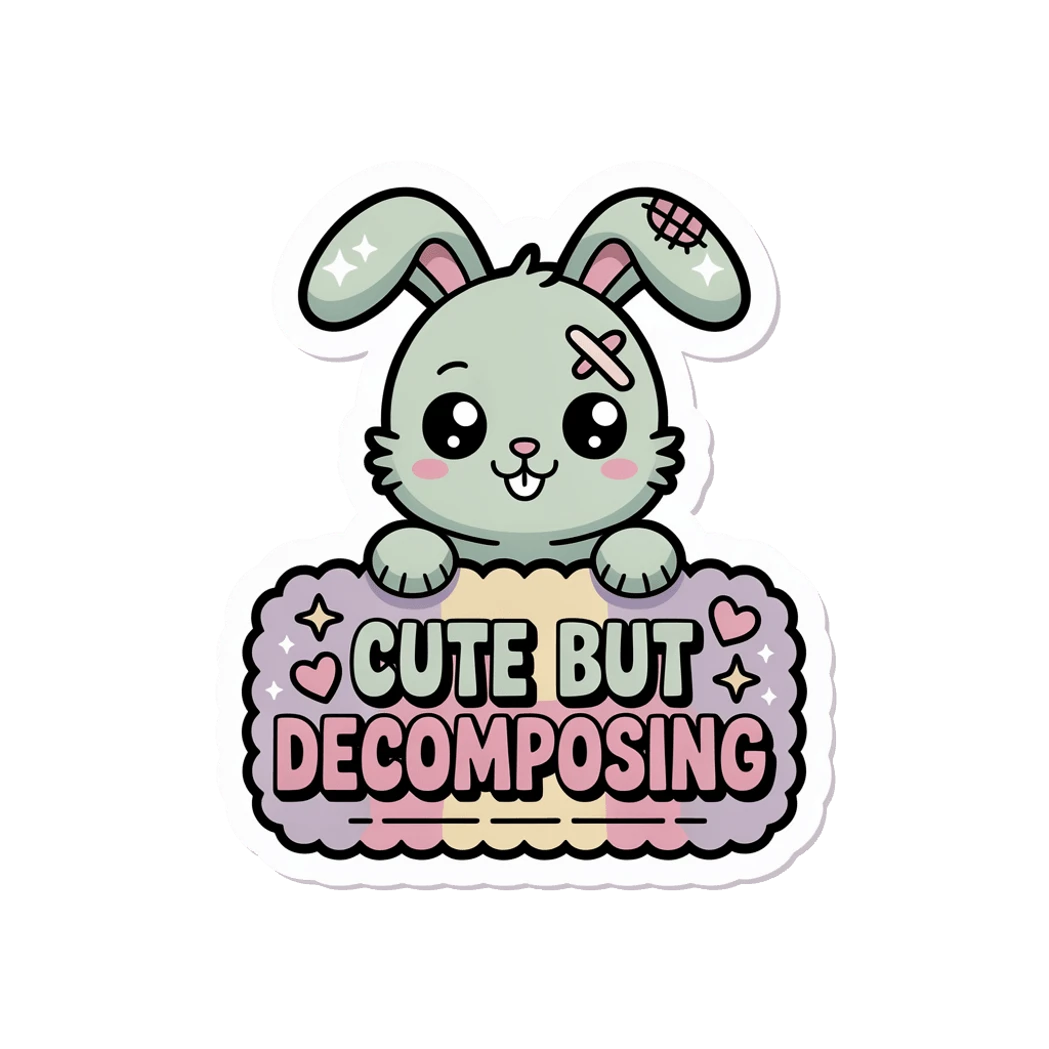 Cute But Decomposing Kawaii Bunny Vinyl Sticker