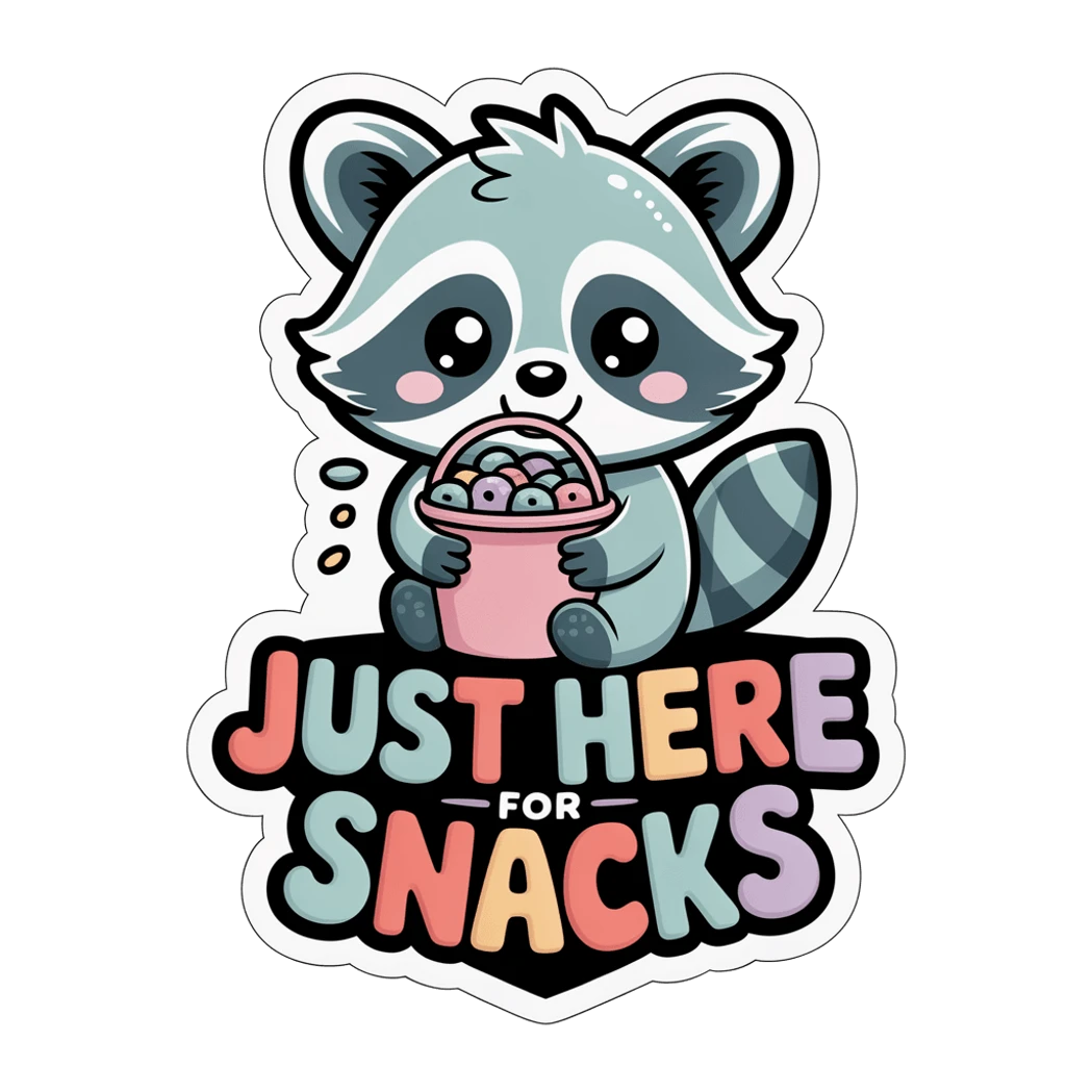 Cute Raccoon Just Here for Snacks Sticker