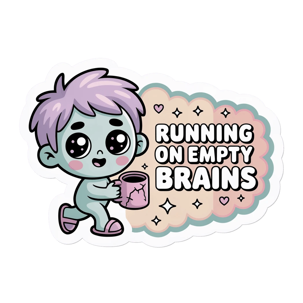 Cute Running on Empty Brains Zombie Coffee Sticker