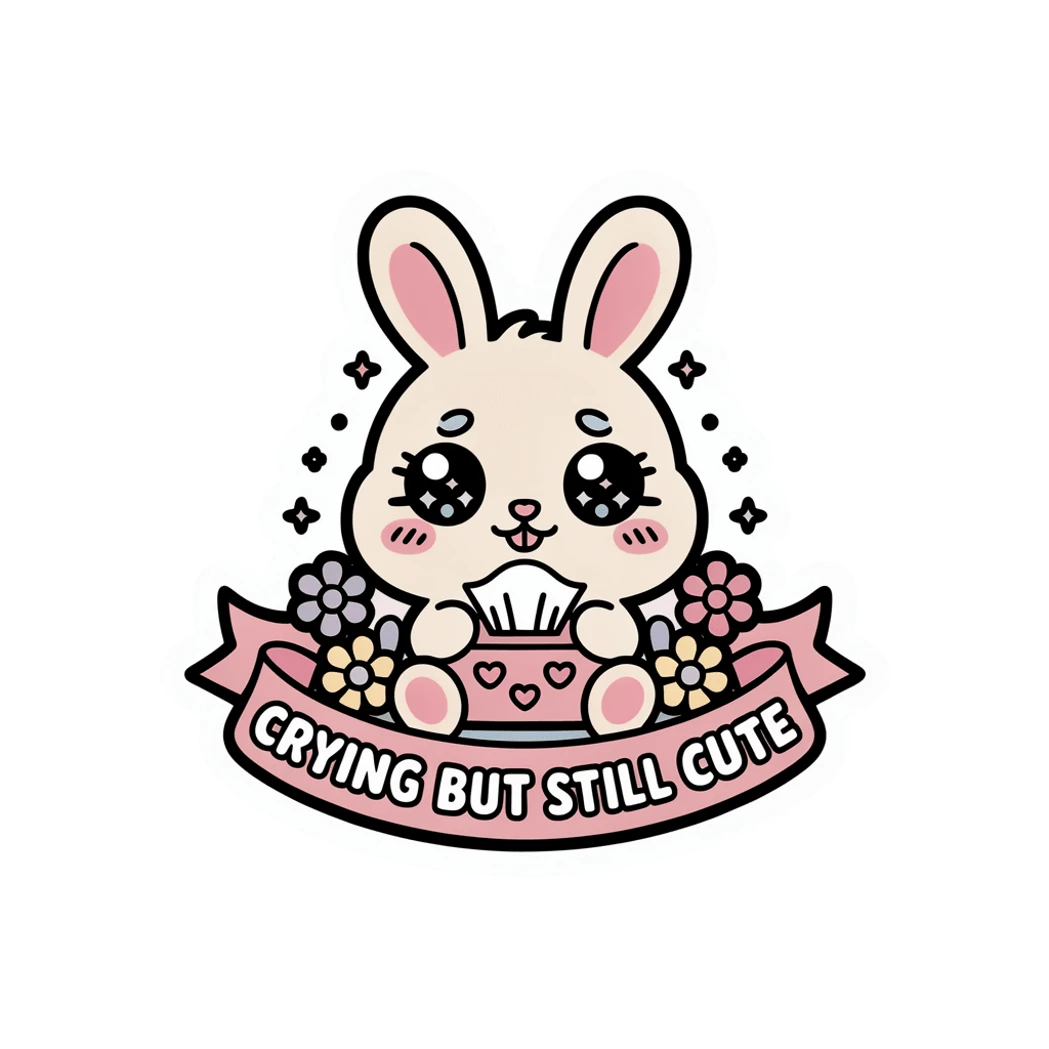 Crying But Still Cute Bunny Kawaii Vinyl Sticker