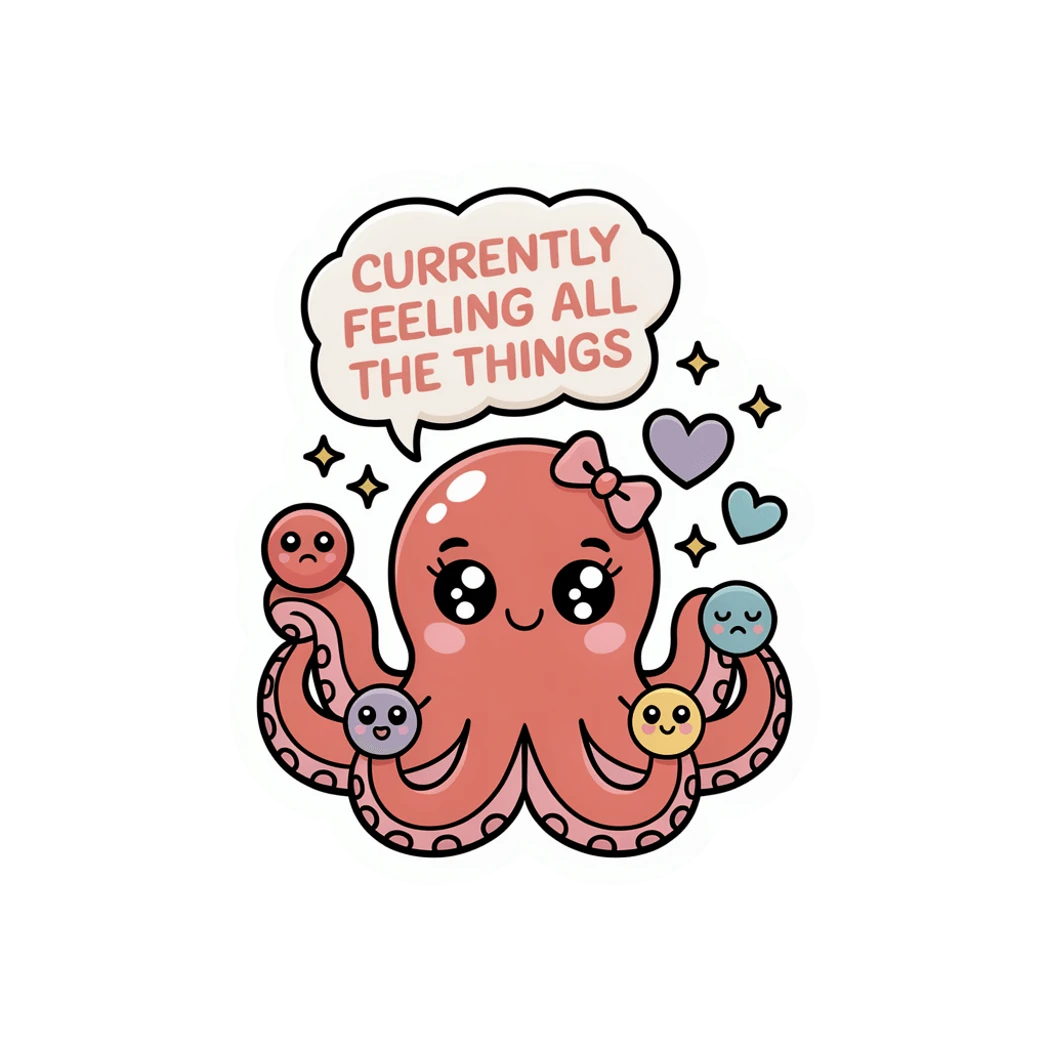 Cute Emotional Octopus Currently Feeling All The Things Sticker