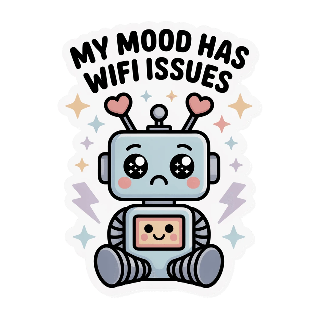 Cute Robot My Mood Has Wifi Issues Sticker