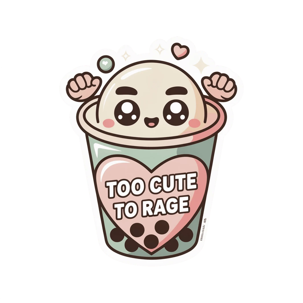 Cute Boba Tea Too Cute To Rage Vinyl Sticker