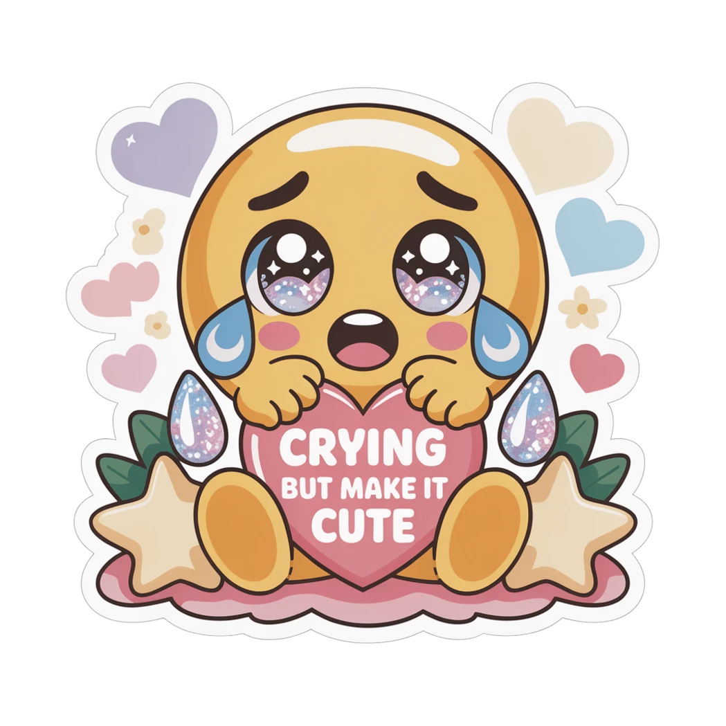 Cute Crying Emoji Holding Heart Vinyl Sticker