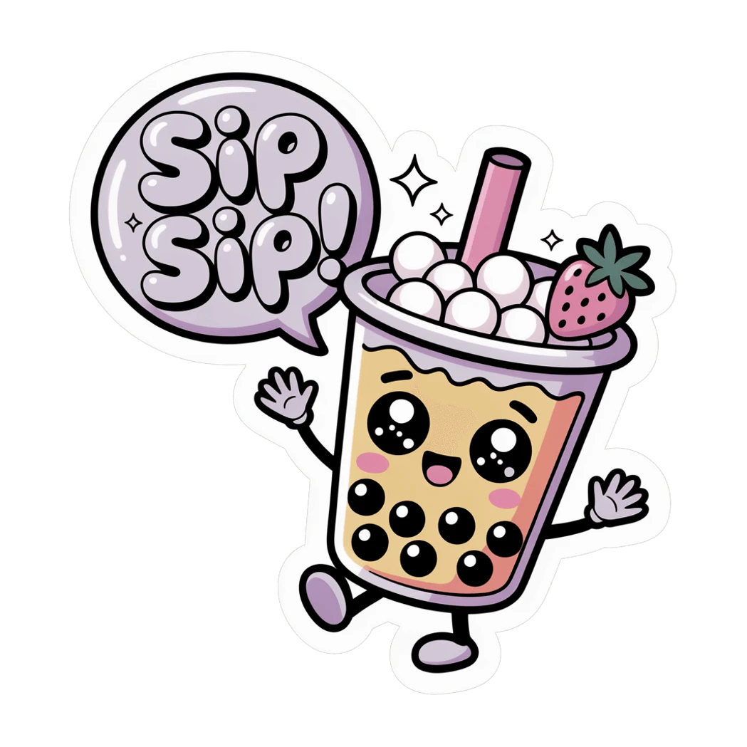 Cute Kawaii Bubble Tea Sip Sip Vinyl Sticker