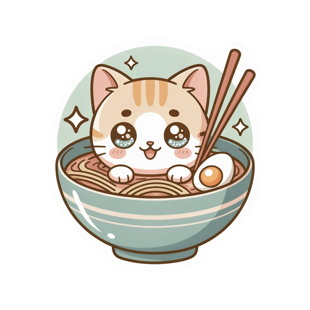 Kawaii Cat Ramen Bowl Vinyl Sticker