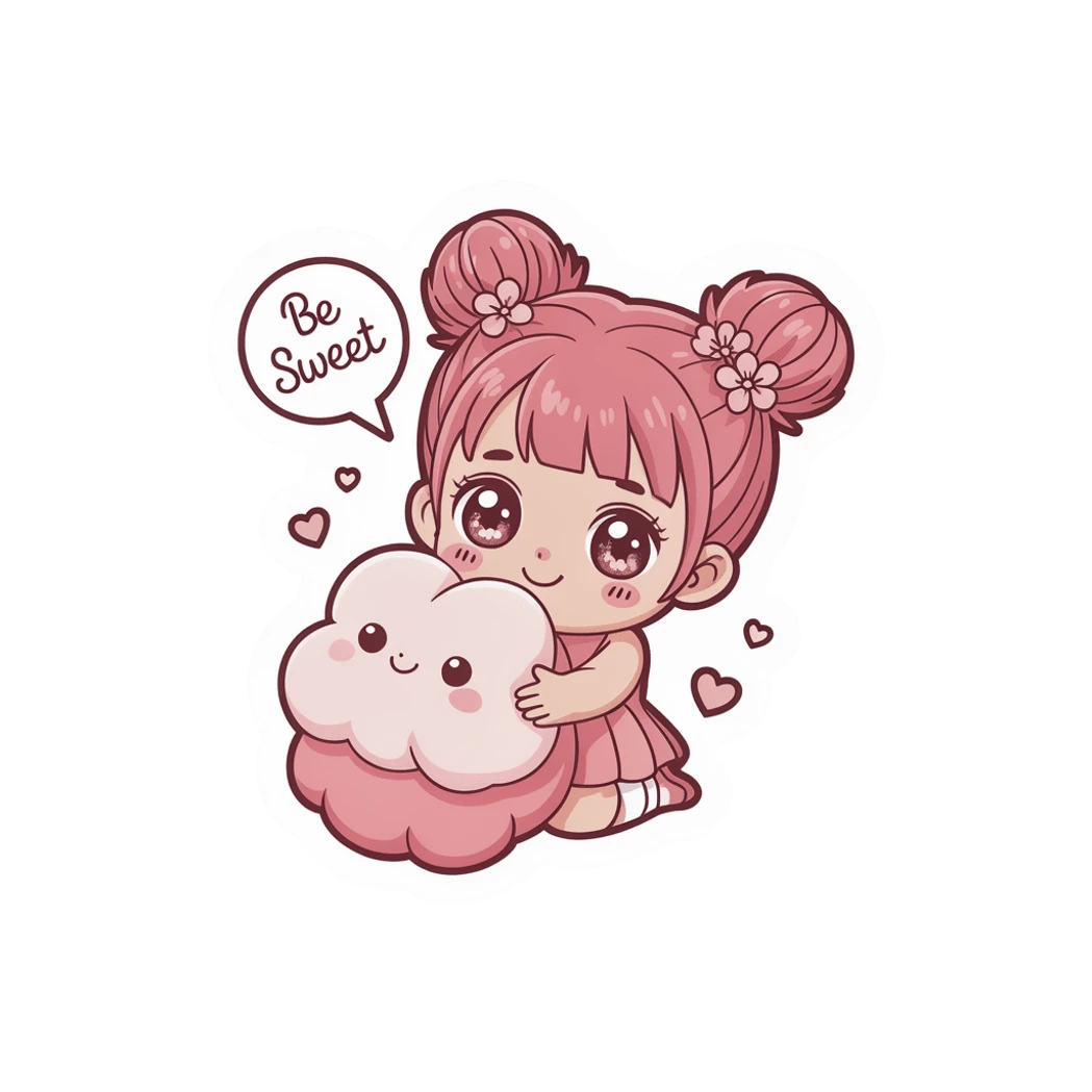 Kawaii Sakura Girl Hugging Cloud Vinyl Sticker