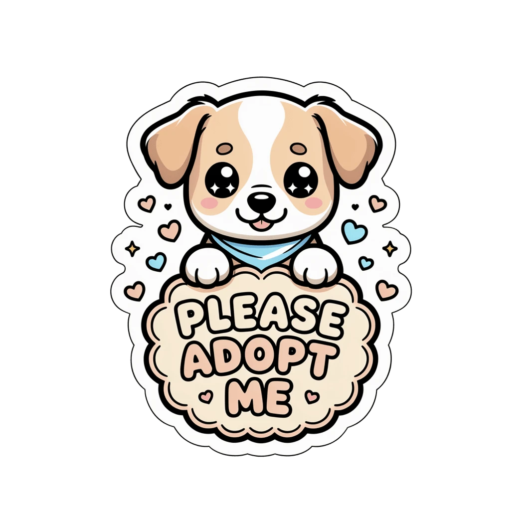 Cute Please Adopt Me Puppy Vinyl Sticker