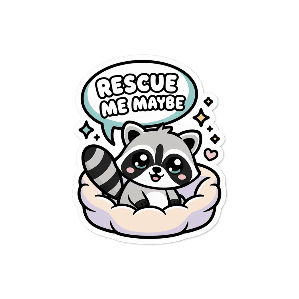Cute Rescue Me Maybe Raccoon Vinyl Sticker