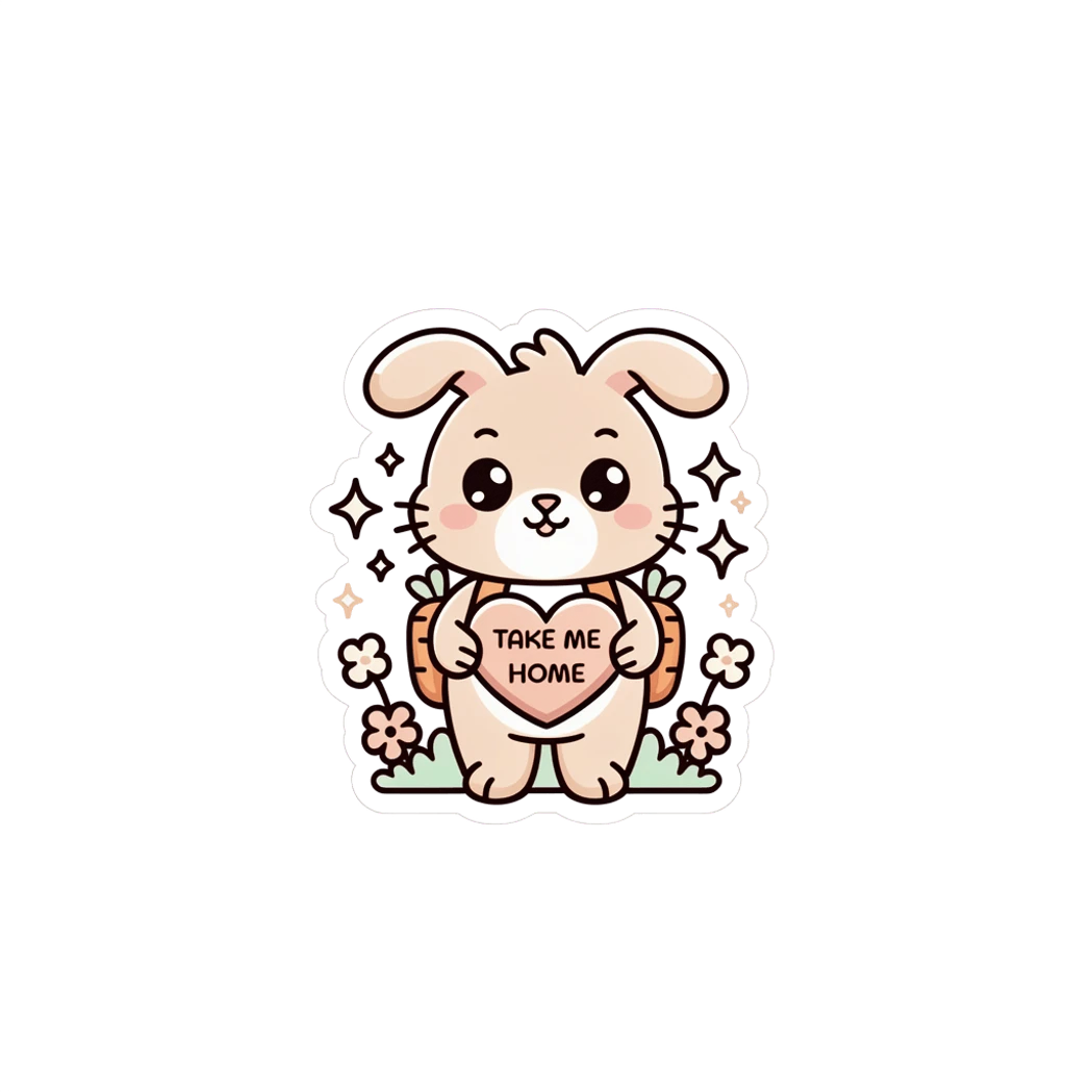 Cute Bunny Holding Take Me Home Heart Sticker